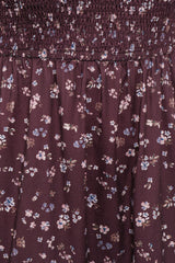 Edwina Shirred Frill Long Sleeve Midi Dress - Plum Floral