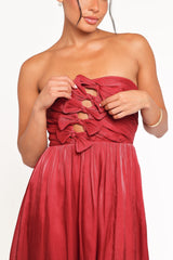Mila Strapless Midi Dress - Red