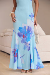 Blooming Tide Halter Maxi Dress Blue