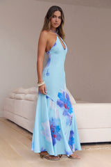 Blooming Tide Halter Maxi Dress Blue