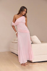 Glamour Of Yours Mesh Off Shoulder Maxi Dress Pink