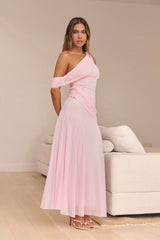Glamour Of Yours Mesh Off Shoulder Maxi Dress Pink