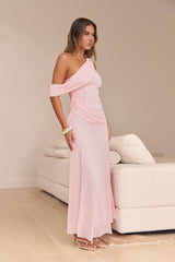 Glamour Of Yours Mesh Off Shoulder Maxi Dress Pink
