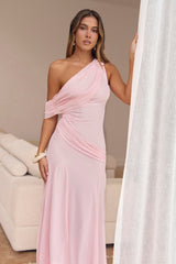 Glamour Of Yours Mesh Off Shoulder Maxi Dress Pink