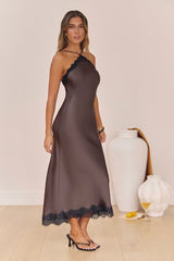 Feel The Moment Satin Maxi Dress Brown