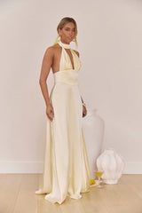 Hour Of Love Satin Halter Maxi Dress Yellow