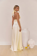 Hour Of Love Satin Halter Maxi Dress Yellow