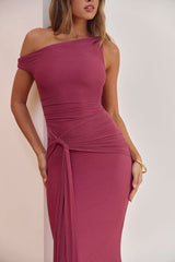Hear The Stars Off Shoulder Maxi Dress Plum