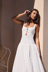 Romance Stitched Maxi Dress White