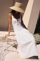 Romance Stitched Maxi Dress White