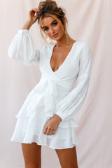 Kerry Layered Balloon Sleeve Dress White
