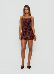 Emmalee Low Back Mini Dress Burgundy Burnout