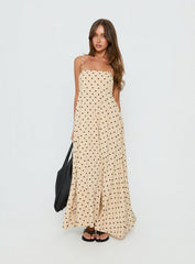 Triniti Square Neck Maxi Dress Cream Polka Dot