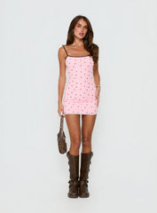 Isa Square Neck Mini Dress Pink Polka Dot