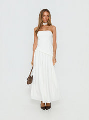 Odela Strapless Scarf Drop Waist Maxi Dress White