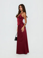 Devotedness Satin Corset Maxi Dress Deep Red