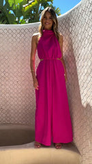 Lara Halter Neck Wide Leg Jumpsuit - Pink