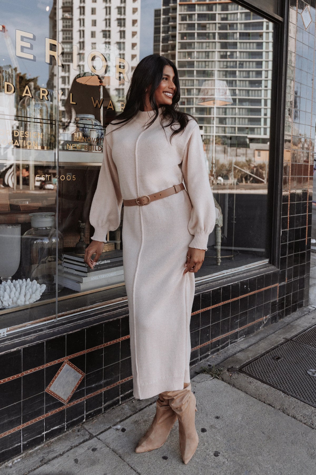 Odile Knit Midi Dress - Tan