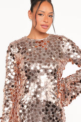 Electra Long Sleeve Mini Dress - Gold