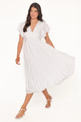 Nova Flutter Sleeve Midi Dress - White