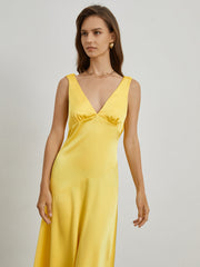 Golden Time Satin Open Back Midi Dress