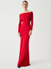 Semi-Sheer Off-Shoulder Mesh Long Sleeve Long Dress
