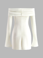 Off-Shoulder Pleated Piping Short Dress