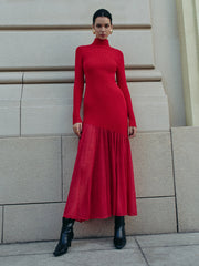 Mock Neck  Pleated Panel Sweater Dress