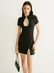 Color block Cut out Drawstring Dress