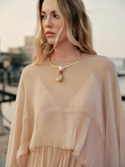 Semi-Sheer Chiffon Layered Dress With Cloak