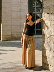 Linen & Cotton Panel Cowl Neck Metal Detail Sleeveless Dress