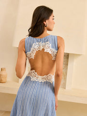 Striped Backless Dress with Lace Detail