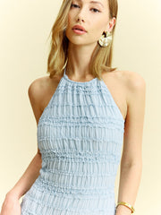 Textured Ruffled Chiffon Halter Neck Maxi Dress