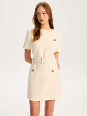 Metal Detail Belted Mini Dress