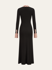 Print Trim Shirt Collar Maxi Dress