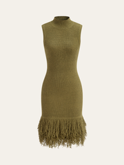 Fringe Hem Sleeveless Knit Dress