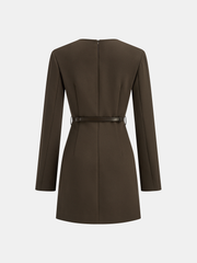 Belted V-Neck Tailored Dress