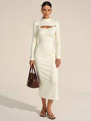 Stand Collar Long Sleeve Cut-Out Fitted Dress