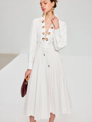 Lace-Up Pleated Midi Dress