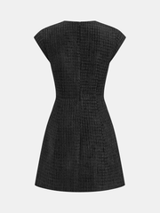 Metal Button Tweed Sleeveless Mini Dress