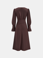 V-Neck Puff Sleeve Button Fitted Dress