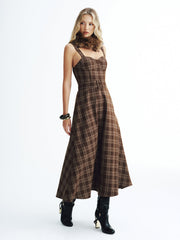 Belted Plaid Strappy Maxi Dress
