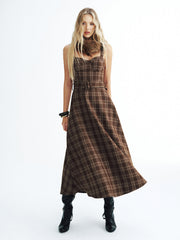 Belted Plaid Strappy Maxi Dress