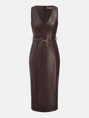 Faux Leather Sleeveless Midi Dress