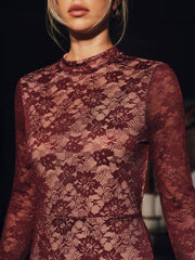 Lace Long Sleeve Fitted Backless Maxi Dress