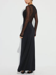 Cross-Front Ruched Mesh Paneled Maxi Dress