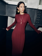 Slim-Fit Long Sleeve Knit Maxi Dress