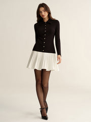 Contrast Pleated Hem Collared Mini Dress