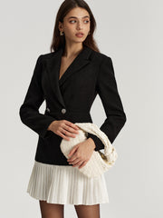 Tweed Double Breasted Pleated Hem Blazer Dress
