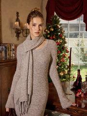 Long Sleeve Knit Maxi Dress with Scarf